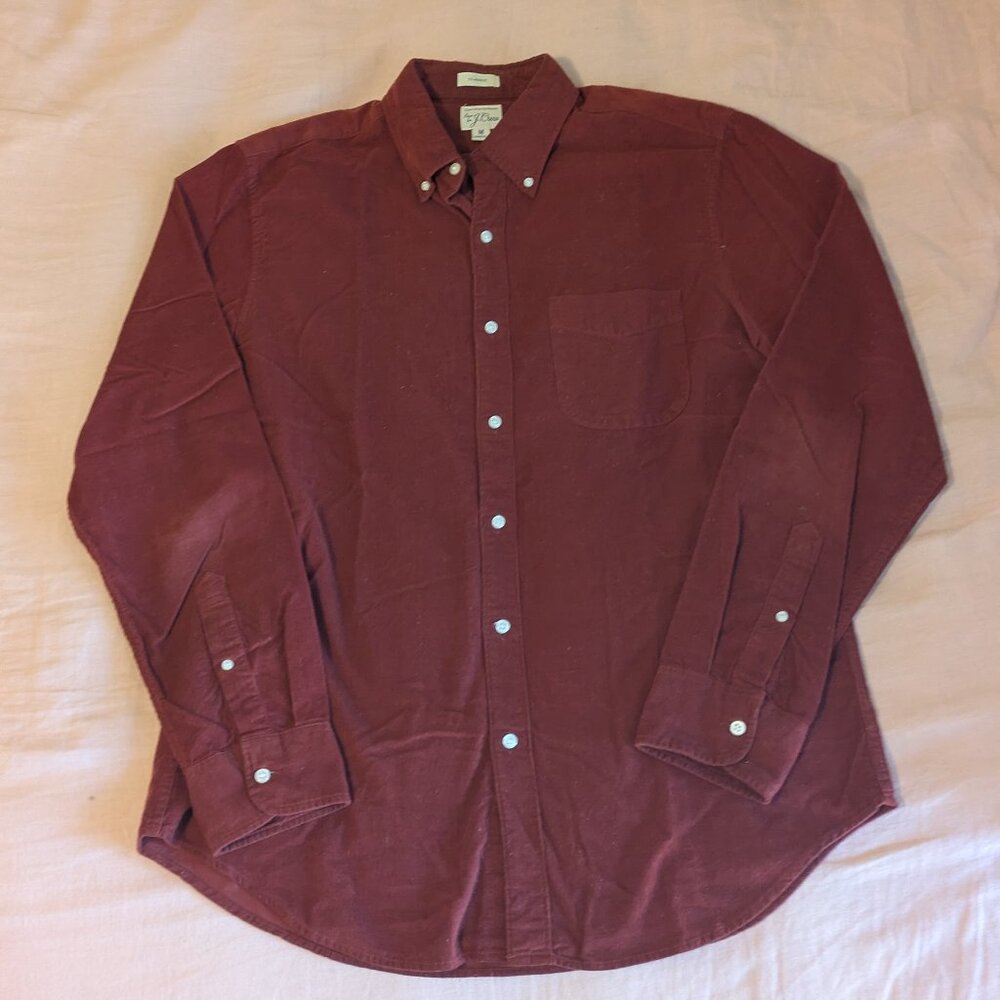 J.Crew Fine Corduroy Button Down Shirt Rust Orange Classic Fit Size M